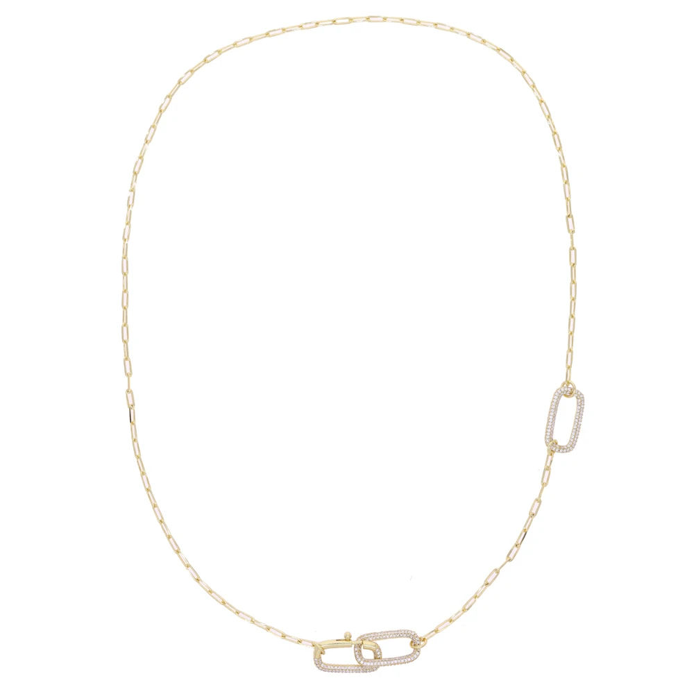 

Micro Pave Bling Zirconia Long Y Shaped Lariat Paper Clip Chain Necklace Open Clasp Rectangle CZ Charm Geometric Women Jewelry