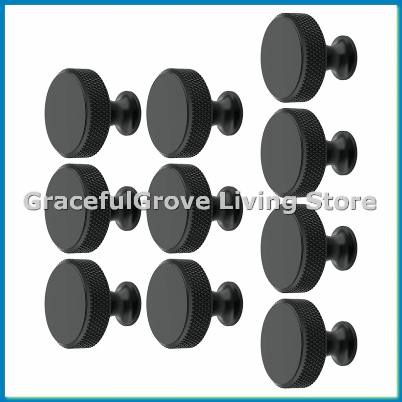10 Pack Matte Black Knurled Cabinet Knobs Round Kitchen Cabinet Pulls for Drawer Dresser, Cupboard and Wardrobe-ROWI