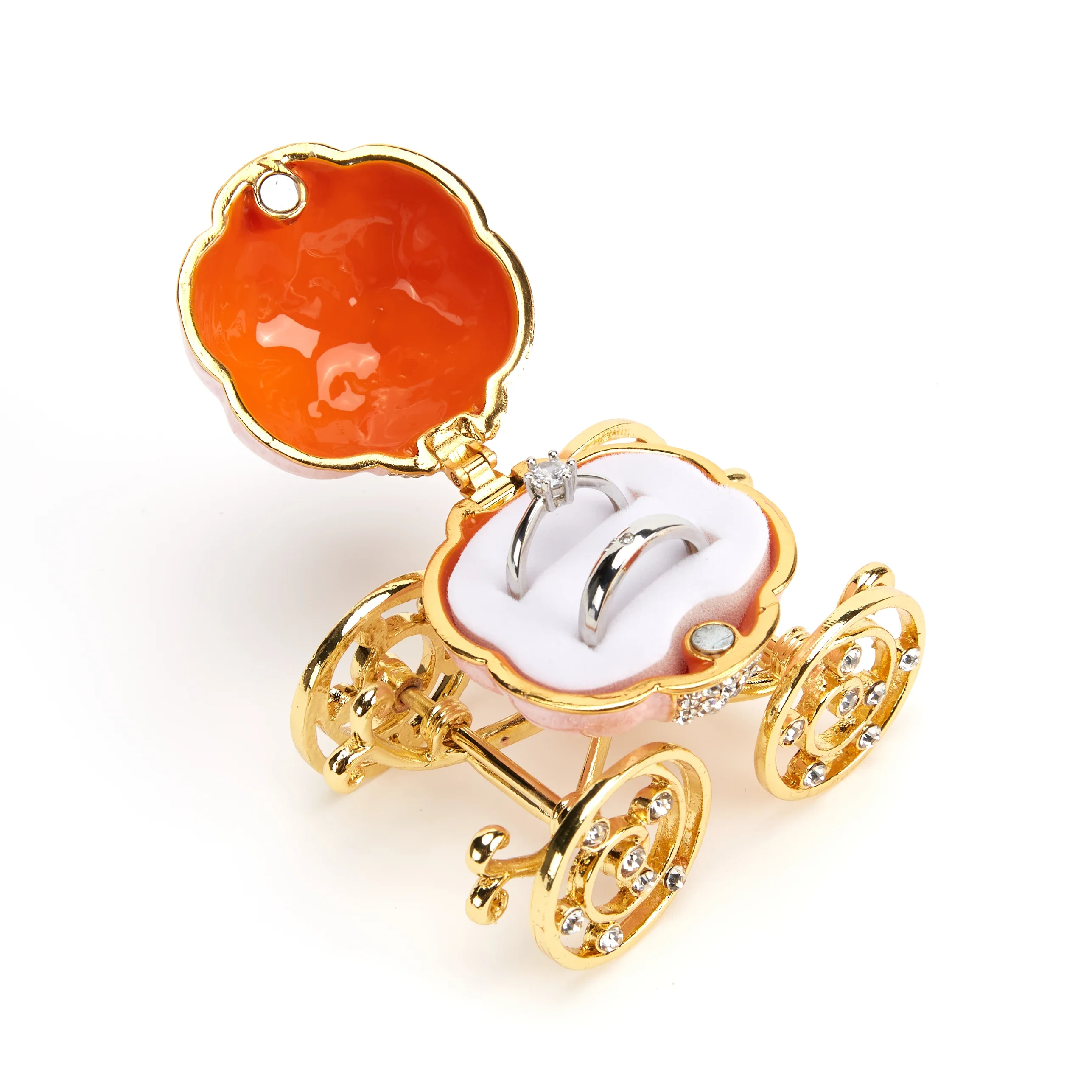 Luxury Pumpkin Car Jewelry Box Vintage Beautifully Inlay Crystal Enamel Trinket Box for Ring Necklace Christmas Present Set