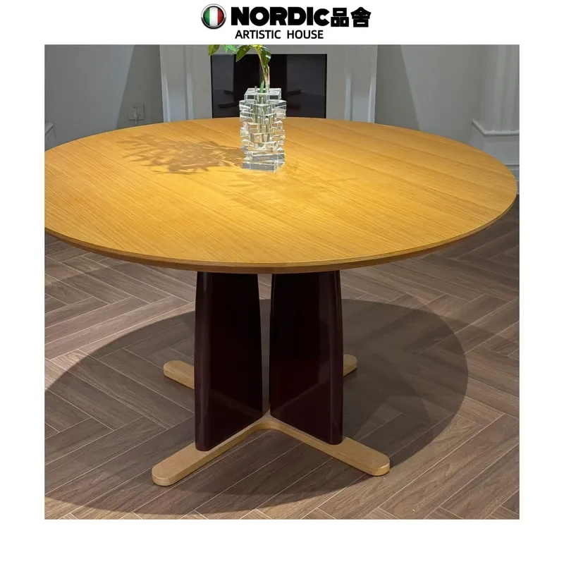 Nordic Antique Solid Wood Dining Table Wabi Sabi Style Retro Round Customizable Home Furniture