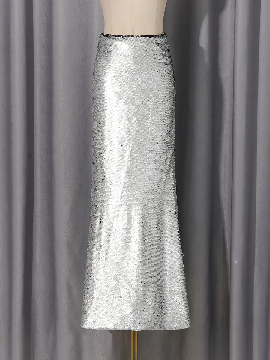 TWOTWINSTYLE, faldas de moda con lentejuelas empalmadas adelgazantes de Color intenso para mujer, Falda larga con temperamento de cintura alta, ropa femenina nueva