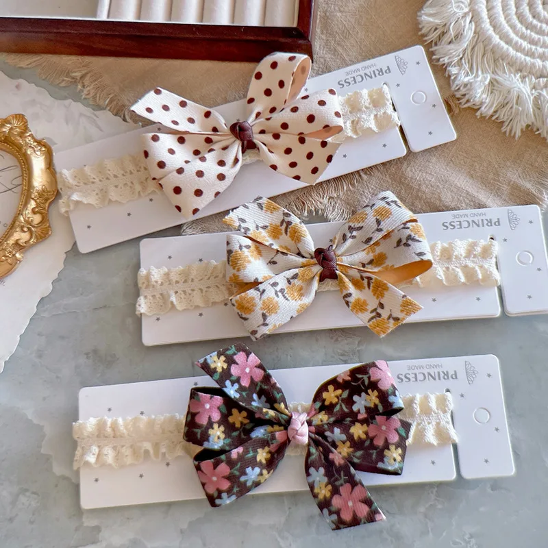 

Beige Brown Polka Dot Floral Baby Headband Cute Bow Super Soft Elastic Stretchy Breathable Newborn Infant Girl Hair Accessory