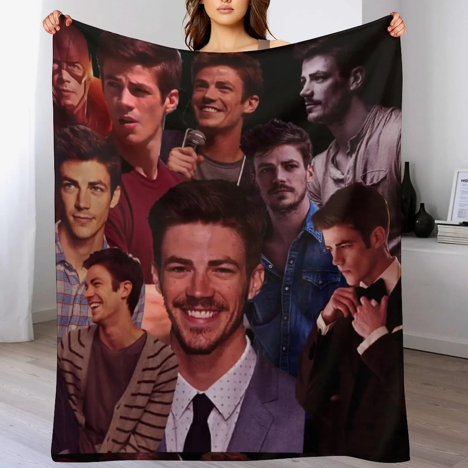Grant Gustin Flash collage tribute design 2022 Throw Blanket Stain Resistant Cozy Warm Blanket