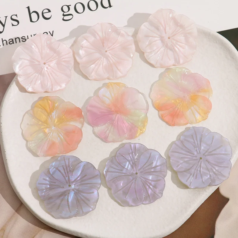 Min order 30pcs/lot color print cartoon flowers shape acrylic beads diy jewelry garment/hair accessory