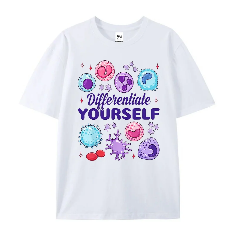 Women T Shirt Differentiate Yourself Cute Science Cell Biology Print  Short Sleeve Crewneck Casual Loose Cotton Graphic Tees