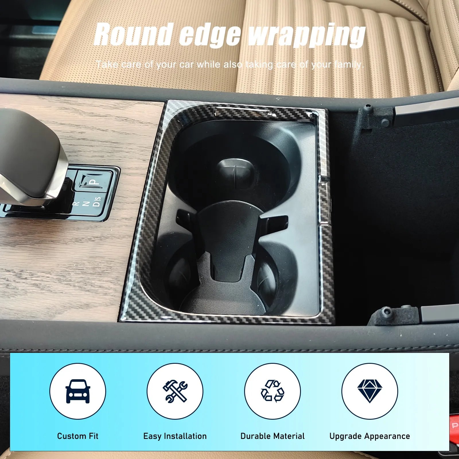 

ABS Carbon Style Center Control Cup Holder Trim For Land Rover Discovery Sport 2024-2025 Interior Decorative Cover Accessories