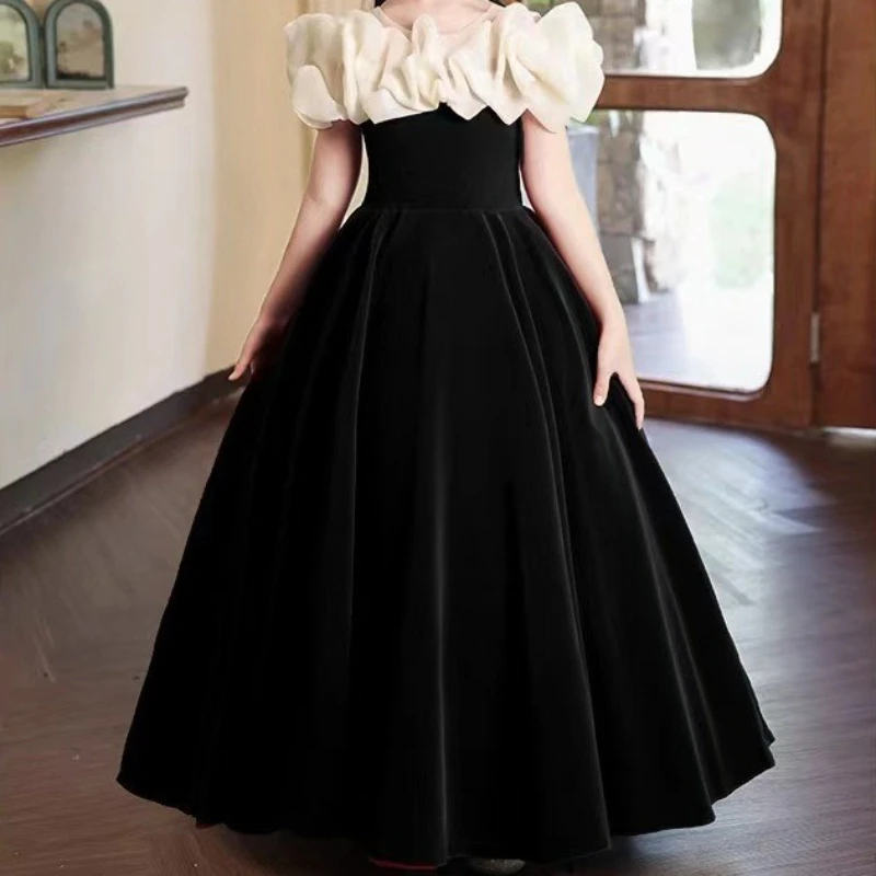 Robe de mariage à fleurs rouges pour enfants, petite fille, fête d'anniversaire, princesse hôte, spectacle de Piano, printemps automne