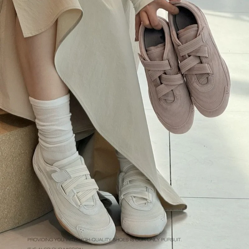 

2025 Women's Suede French Retro Ballet Training Shoes Slip-On Comfort Casual Sports Sneakers Platform Fashion Athletic Shoes
