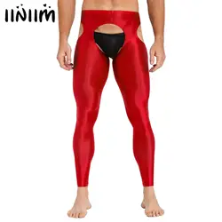 Mens Lingerie Skinny Pants Underwear Nightwear Stretchy Suspender Pantyhose  Crotchless Leggings Hollow Out Glossy Underpants