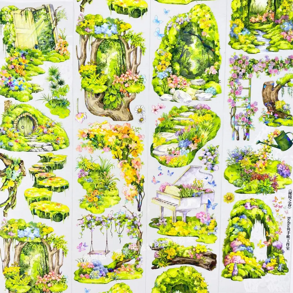 washi pet tape Secret Spring Forest Wonderland Cave Sample, DIY Sticker for Journaling, Scrapbooking, Shimmering Card Making