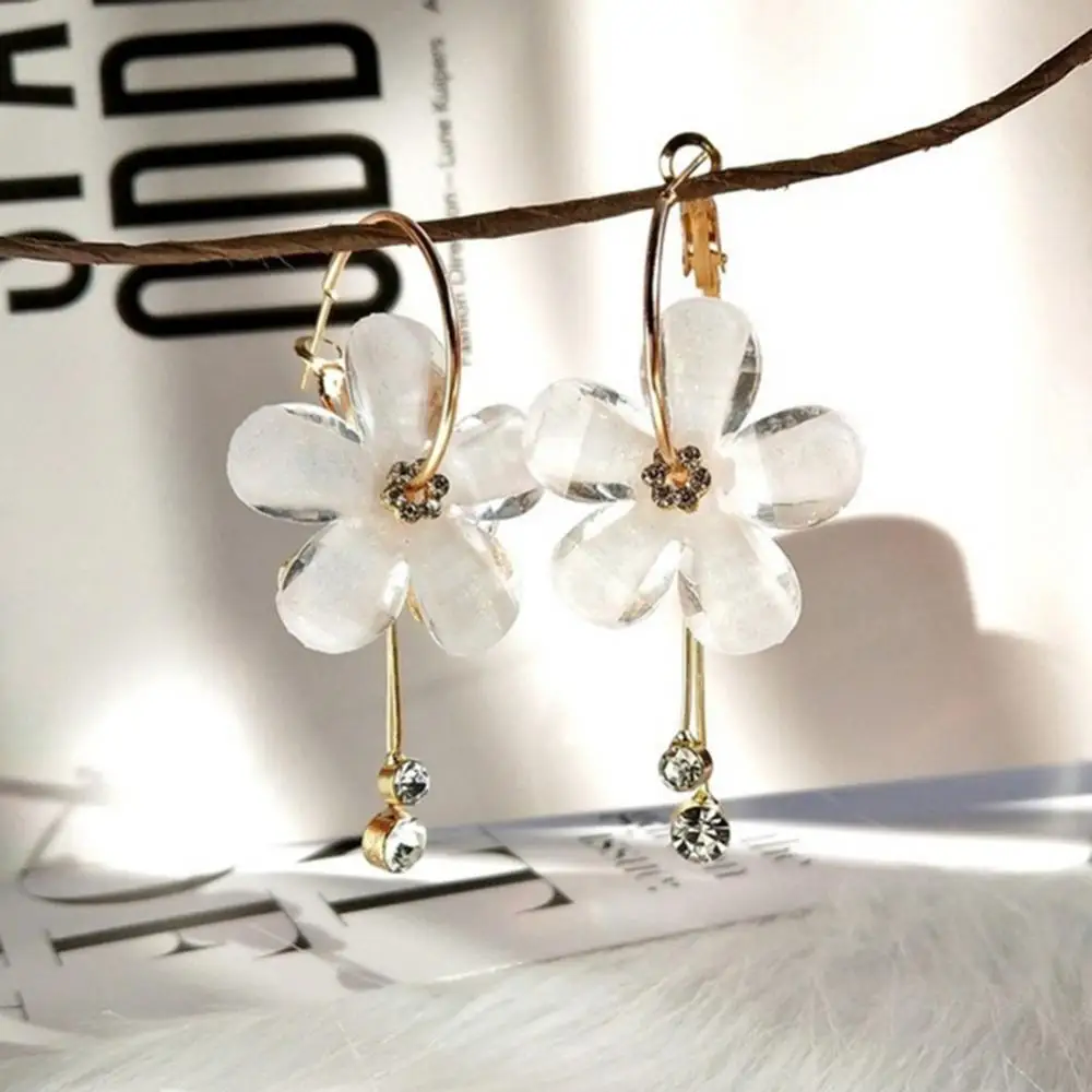 Elegant Rhinestone Flower Long Tassel Pendant Earrings Jewelry Drop Earrings Dangle Earrings for Women 2023 Ear Clips