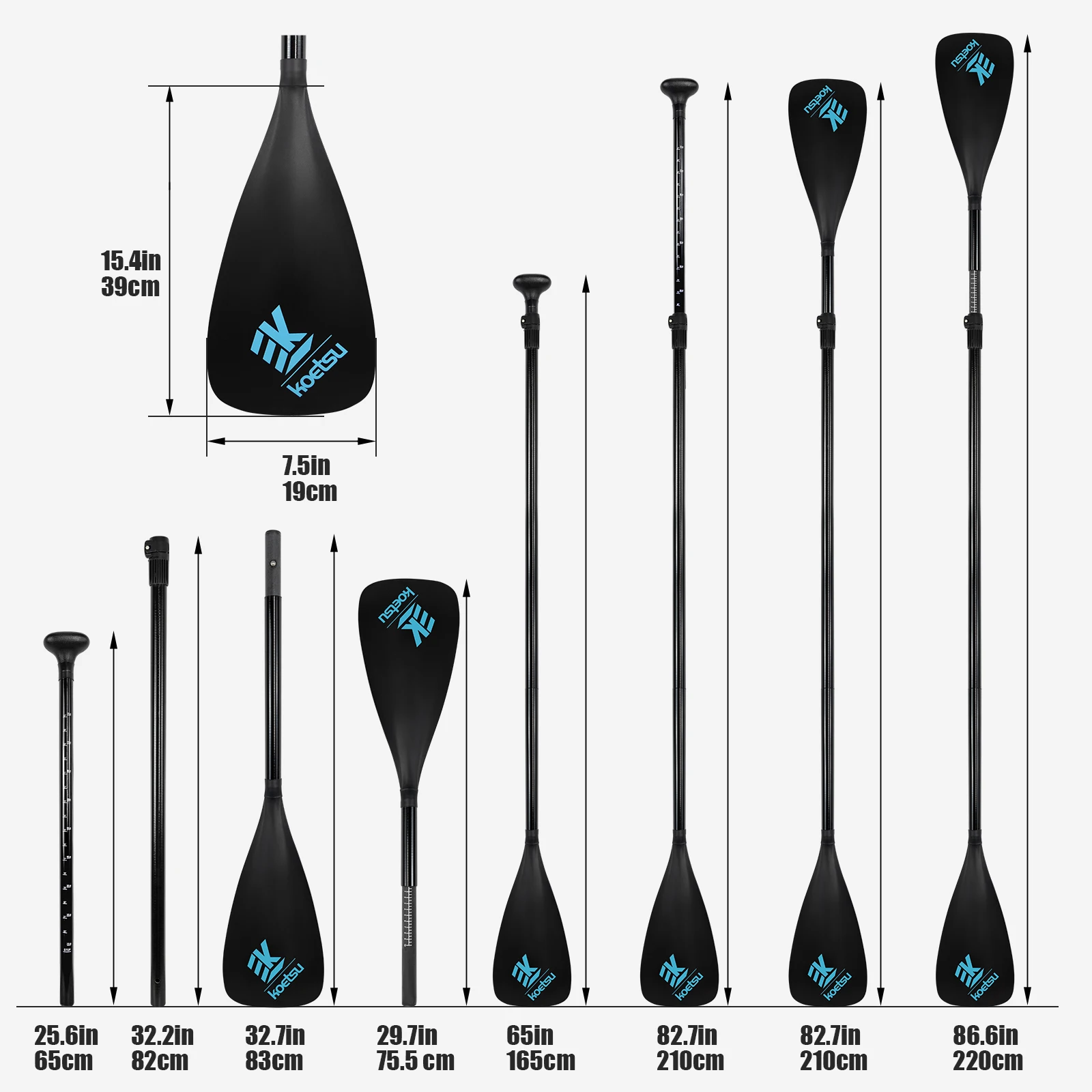 KOETSU SUP FIBERGLASS TWO WAY  PADDLE -3 ADJUSTABLE FIBERGLASS PADDLES WITH NYLON BLADES, SUITABLE FOR WATER SPORTS view 3