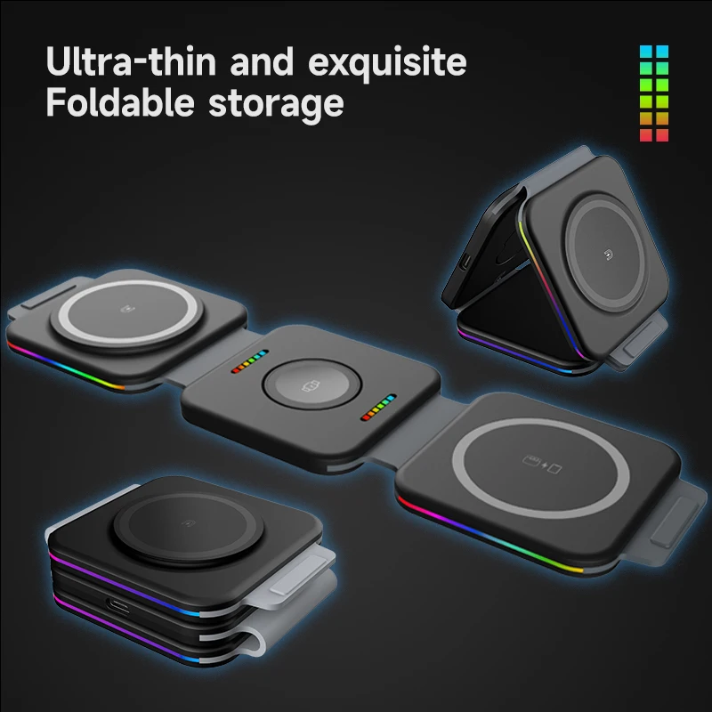 3 in 1 Foldable Magnetic Wireless Charger for iPhone 14 13 12 11 Pro Max Portable Wireless Charger for Apple Watch 8 7 6 AirPods