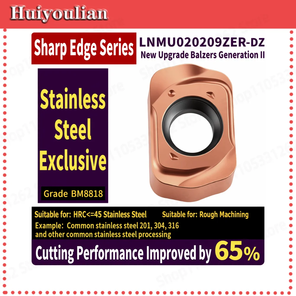 LNMU020209ZER-DZ BM8818 Carbide Milling Insert for Stainless Steel 201 304 316 HRC45 Roughing Balzers Coating