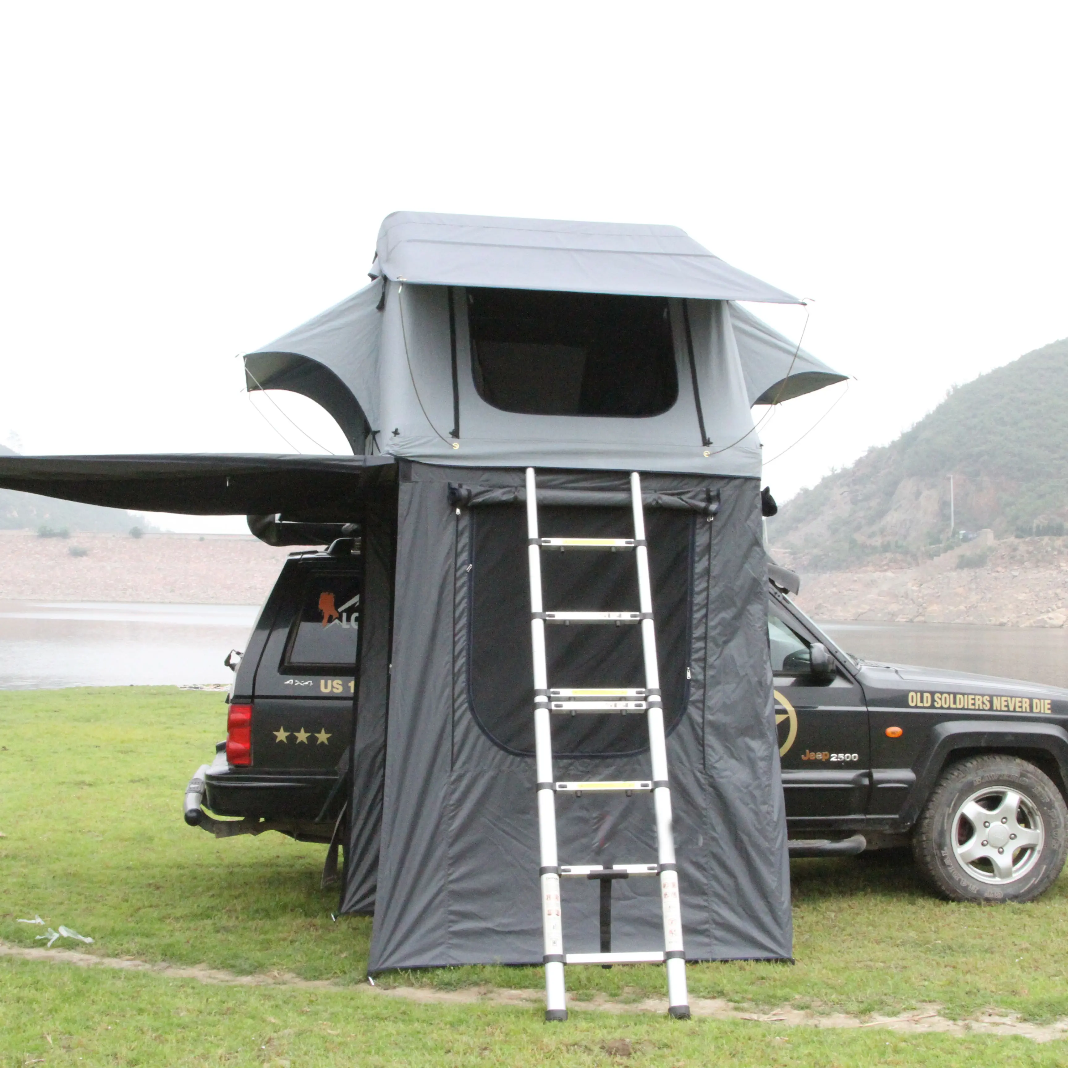 High Quality Outdoor Waterproof Car Rooftop Tent Popular Automatic Pop up with Extension Side Awning for Camperscustom