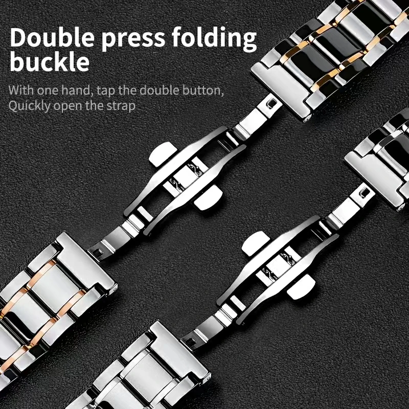 Ceramic Stainless Steel Band For Samsung Galaxy Watch Classic 4 5 Pro 40 44 45mm Gear Sport For Huawei GT 2 3 PRO 46mm Bracelet
