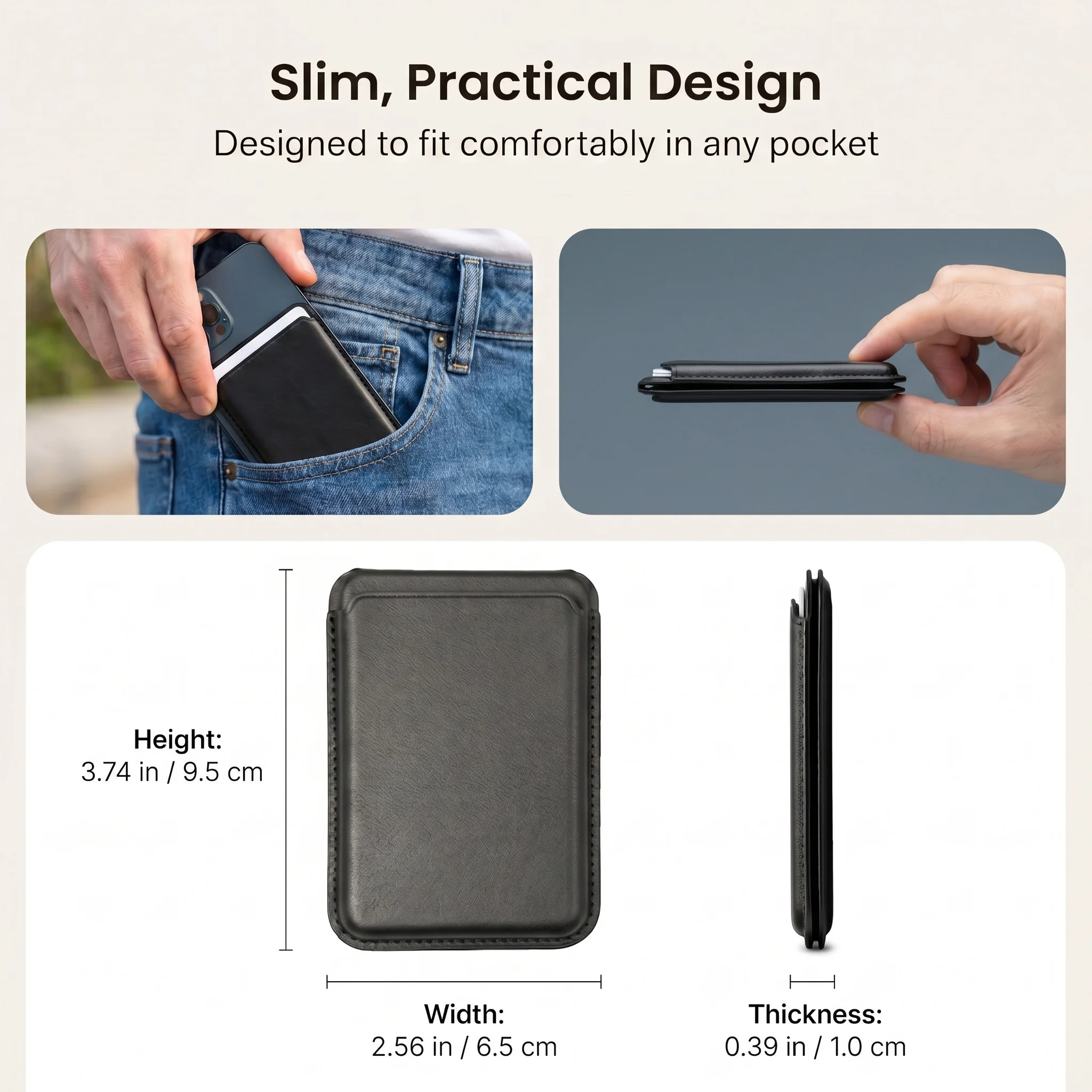 2 in 1 Magnetic Wallet Stand N52 Magnet PU Leather RFID Blocking Foldable Kickstand Hold 2 Cards Fit Smart Phone 12-16 Series