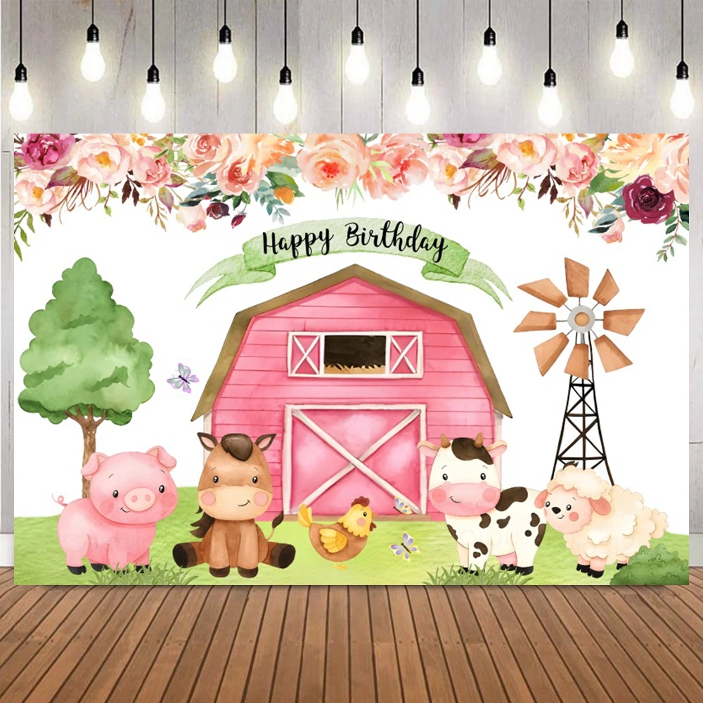 

Cartoon Farm Barn Backdrop Animals Tractor Newborn Baby Birthday Party Decor Photography Background Banner Photo Studio Props