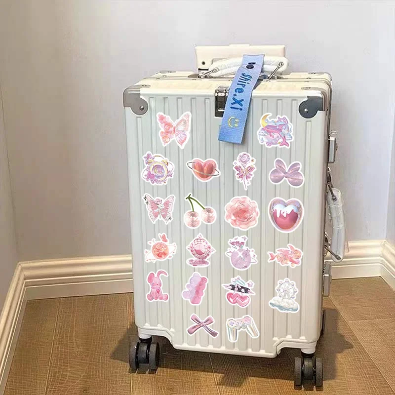63PCS INS Styles Shiny Pink Laser Stickers For Luggage Phone Case Laptop Notebook Decals Kids Gift