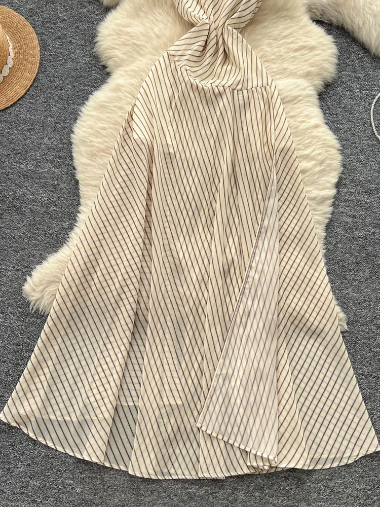 Ele taille haute a-ligne Dr femmes luxe Svel rayé asymétrique Dr coréen Sle été longue Dr