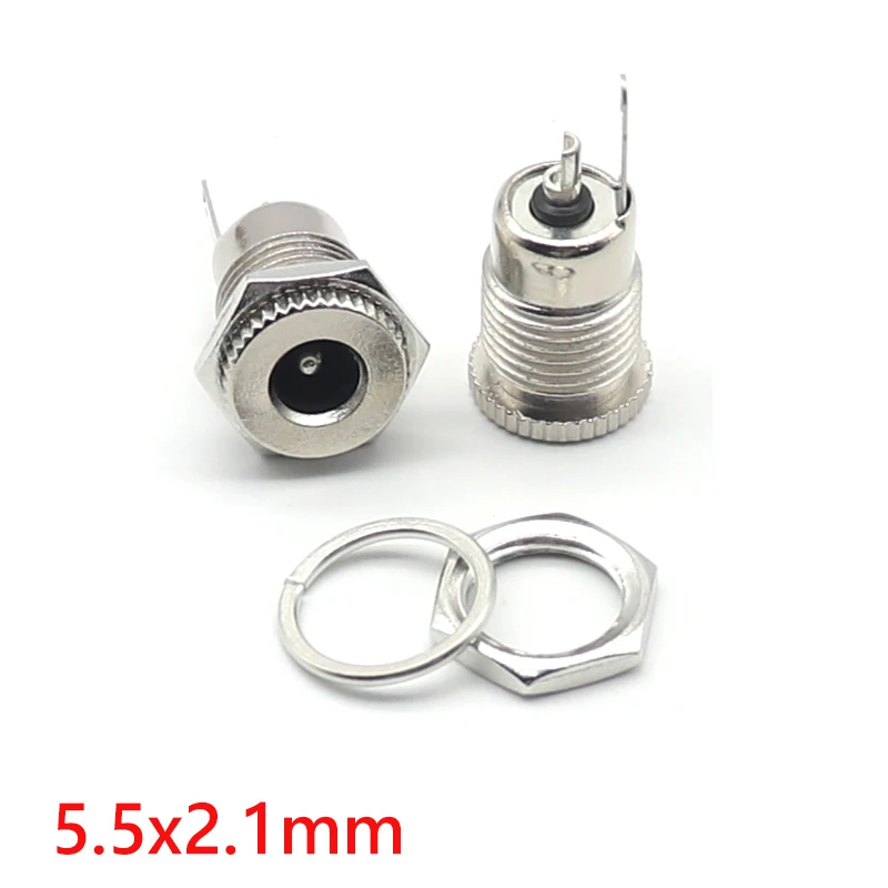 【10-5PCS】DC099 5.5 mm x 2.1mm DC Power Jack Socket Female Panel Mount Connector Metal DC-099 Open Hole 11MM 5.5*2.1 5.5*2.5