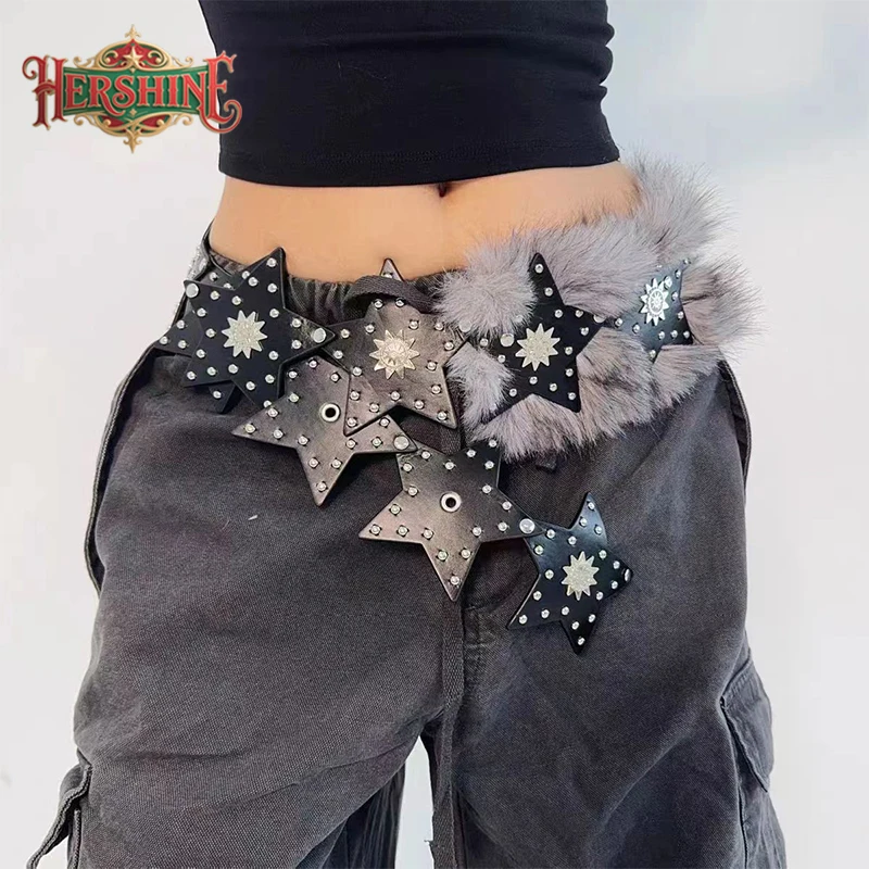 

HERSHINE женский модный плюшевый лоскутный пояс со звездами, Y2K в готическом стиле, панк, Харадзюку, аксессуары в стиле рок- и хип-хоп, весна, лето