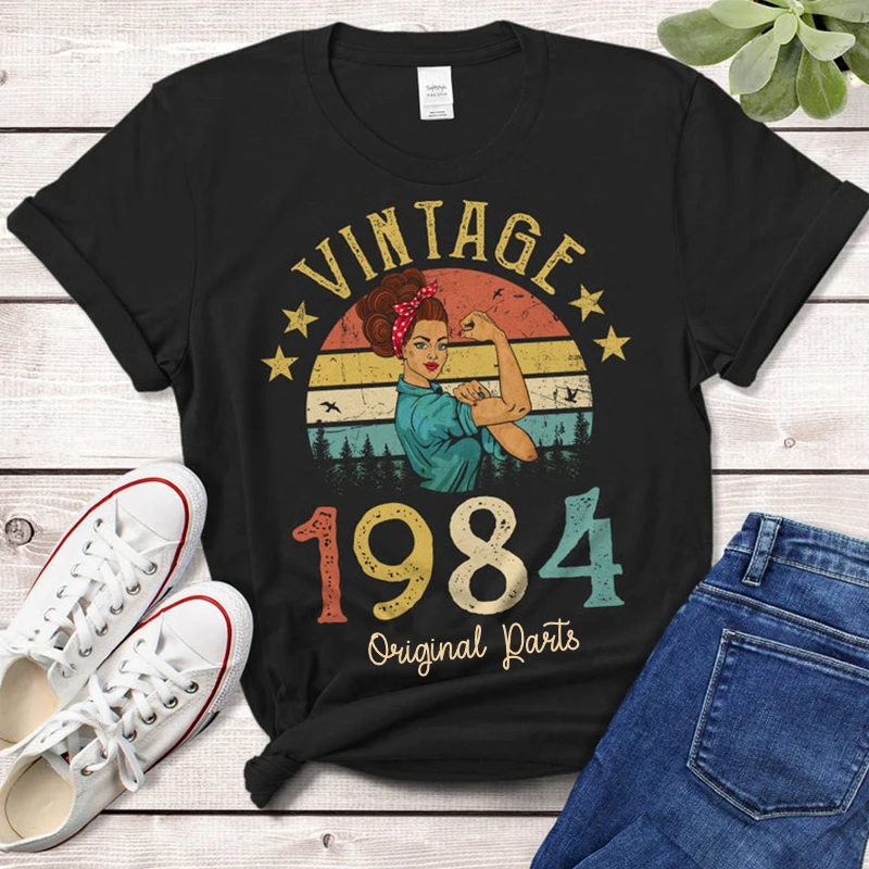 Vintage 1984 Original Parts Women Tshirt Cotton Colored Retro T-shirts 41 Years Old Birthday Gift Female Short Sleeve Tops