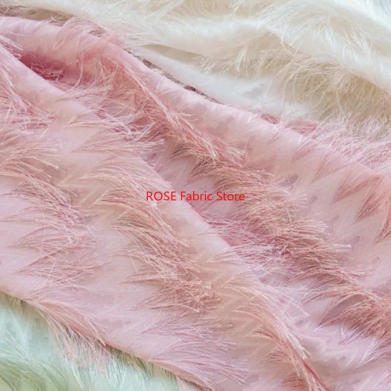 

Wave Tassel Jacquard Chiffon Fabric Breathable tulle fabric for Bridal Dress, Skirt,Designer Fabric