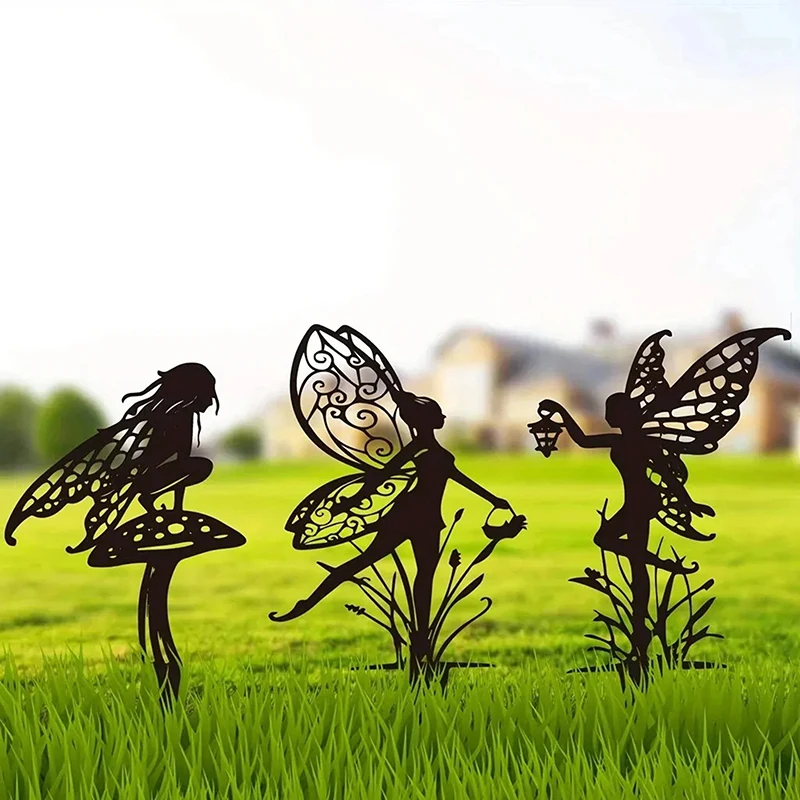 Estaca decorativa do jardim do metal da fada da dança, ornamento criativo clássico da inserção, gramado do partido do Dia das Bruxas, 1pc