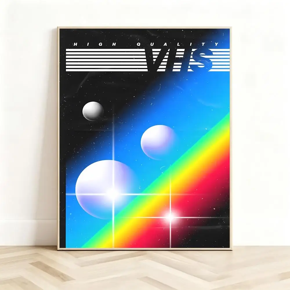 Neon Retro Electronic R-Retrowave Synthwave Poster Classic Self-Adhesive PP Wall Sticker for Living Room Bar Decor Gift
