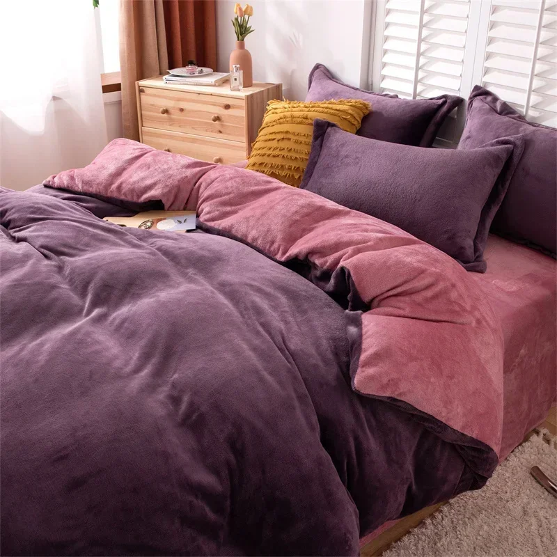 

Winter Flannel Duvet Cover Fashion Dual-color Soft Warm Quilt Cover Cozy Thick Comforter Cover for Adults Children