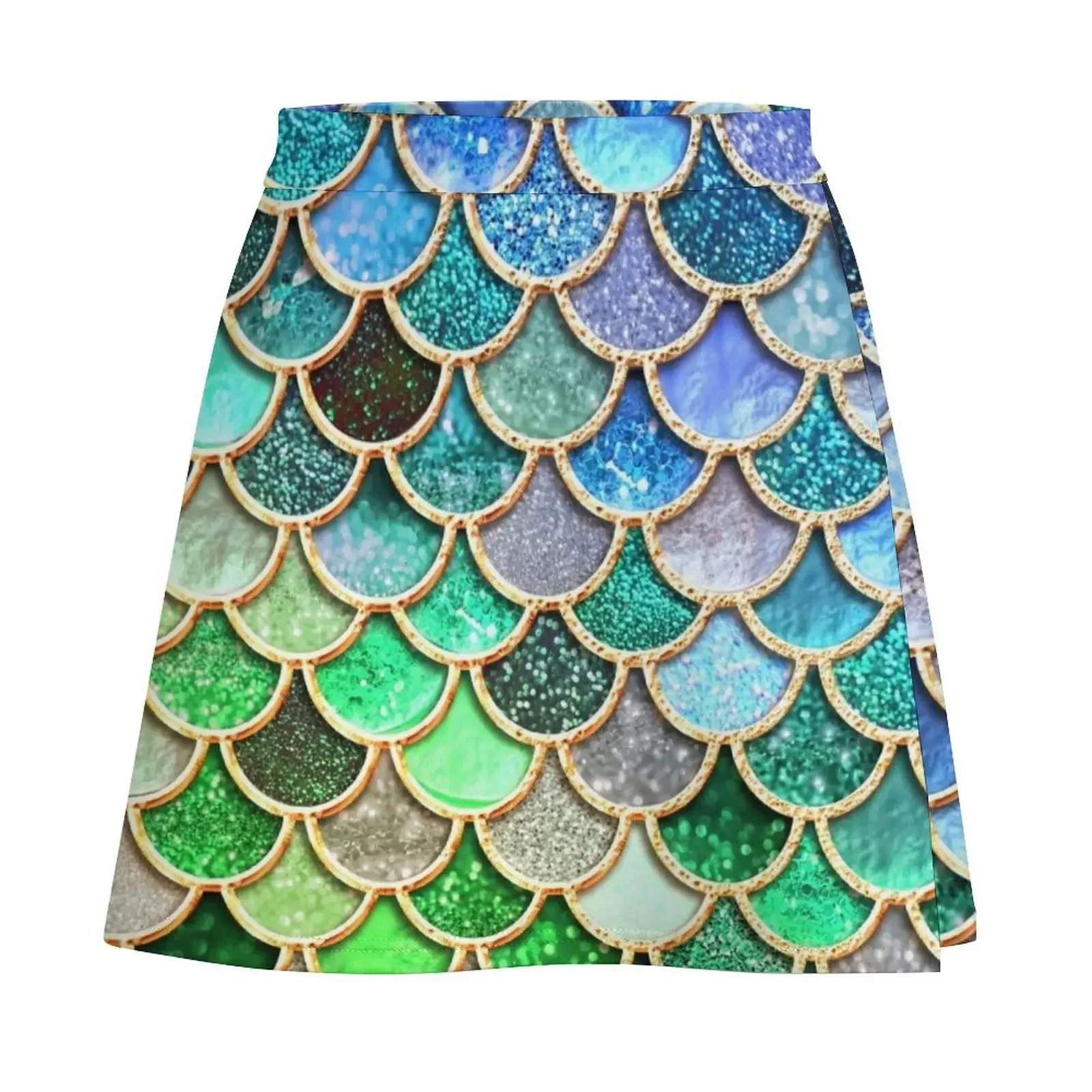 Green and Blue Sparkle Faux Glitter Mermaid Scales Mini Skirt Skort for women Woman skirts Miniskirt woman skirt skirt