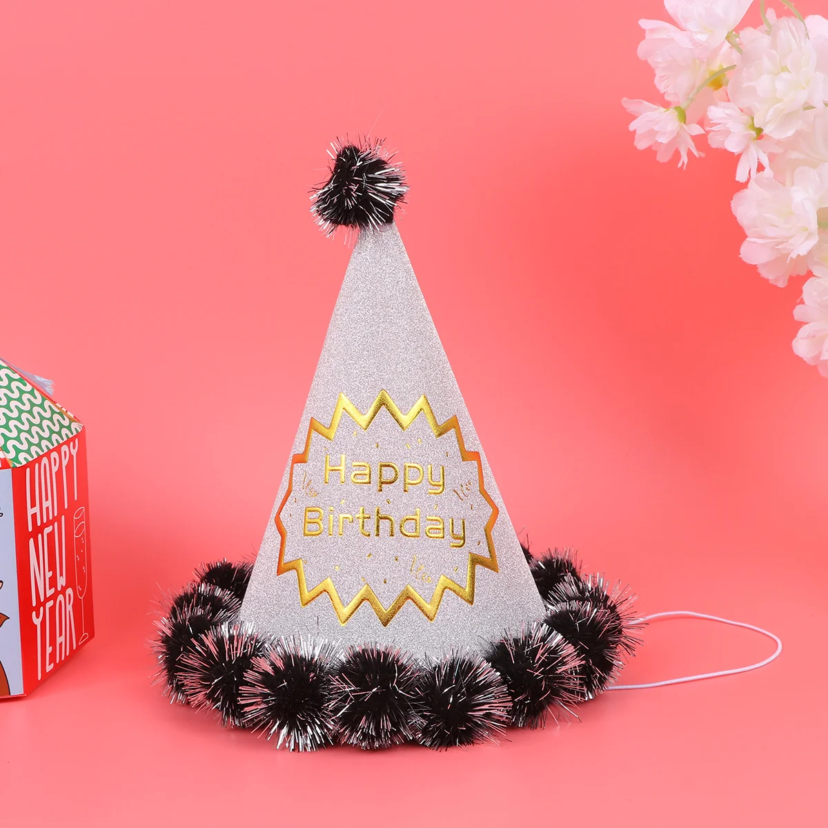 

4pcs Glitter Birthday Hats Shiny Cone Party Caps For Elastic Chin Strap Paper Material Perfect For Birthday Party