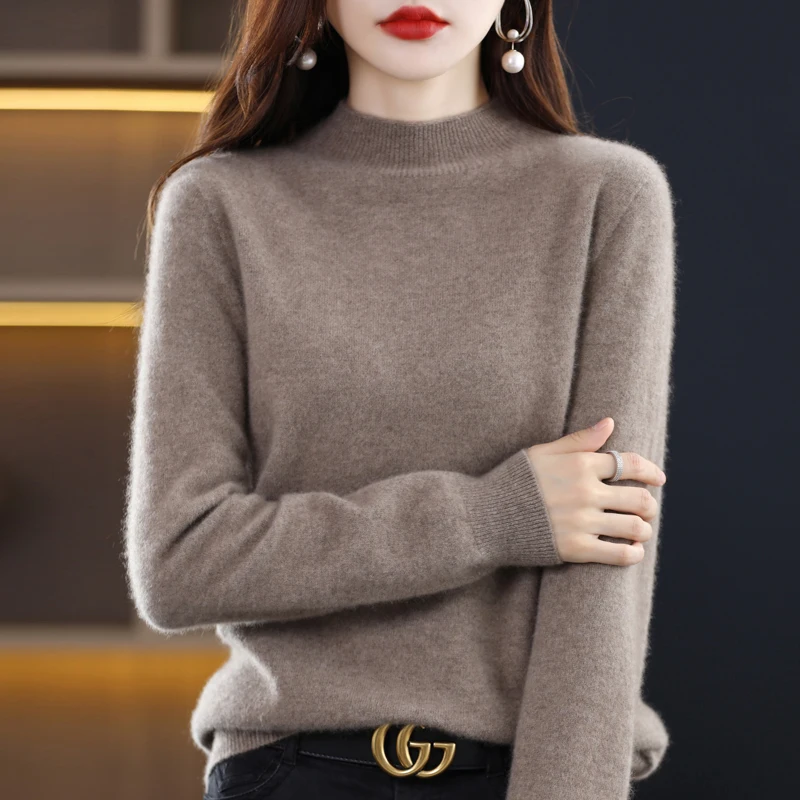 100% Merino Wool Cashmere Sweater Women Knitted Sweater Turtleneck Long Sleeve Pullovers Autumn Winter Clothing Warm Jumper Tops