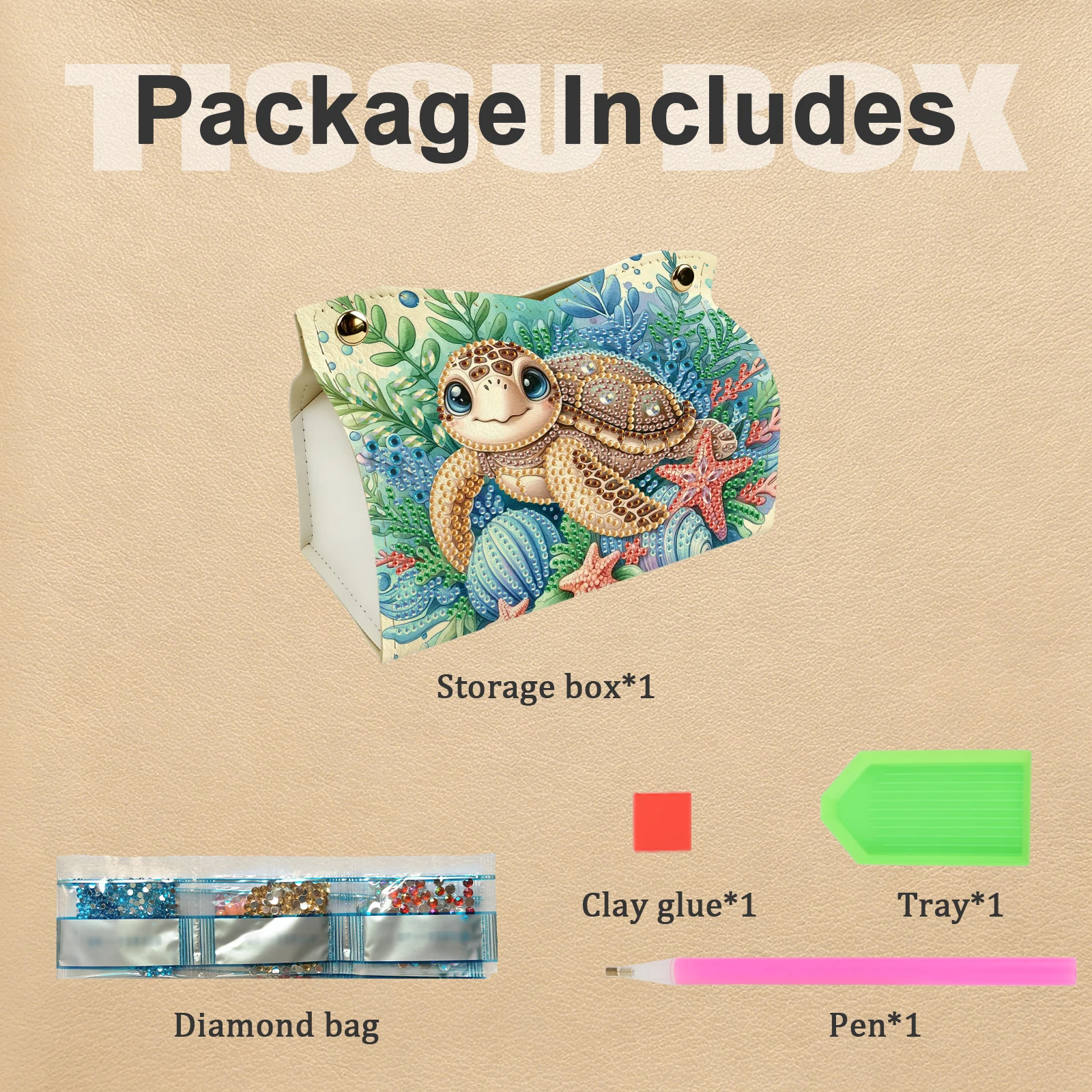 Diamond Painting Tissue Box Holder Kits,sea turtle Special Shaped Diamond Art PU Leather Tissue Cover Case for Home Decor Gift view 4