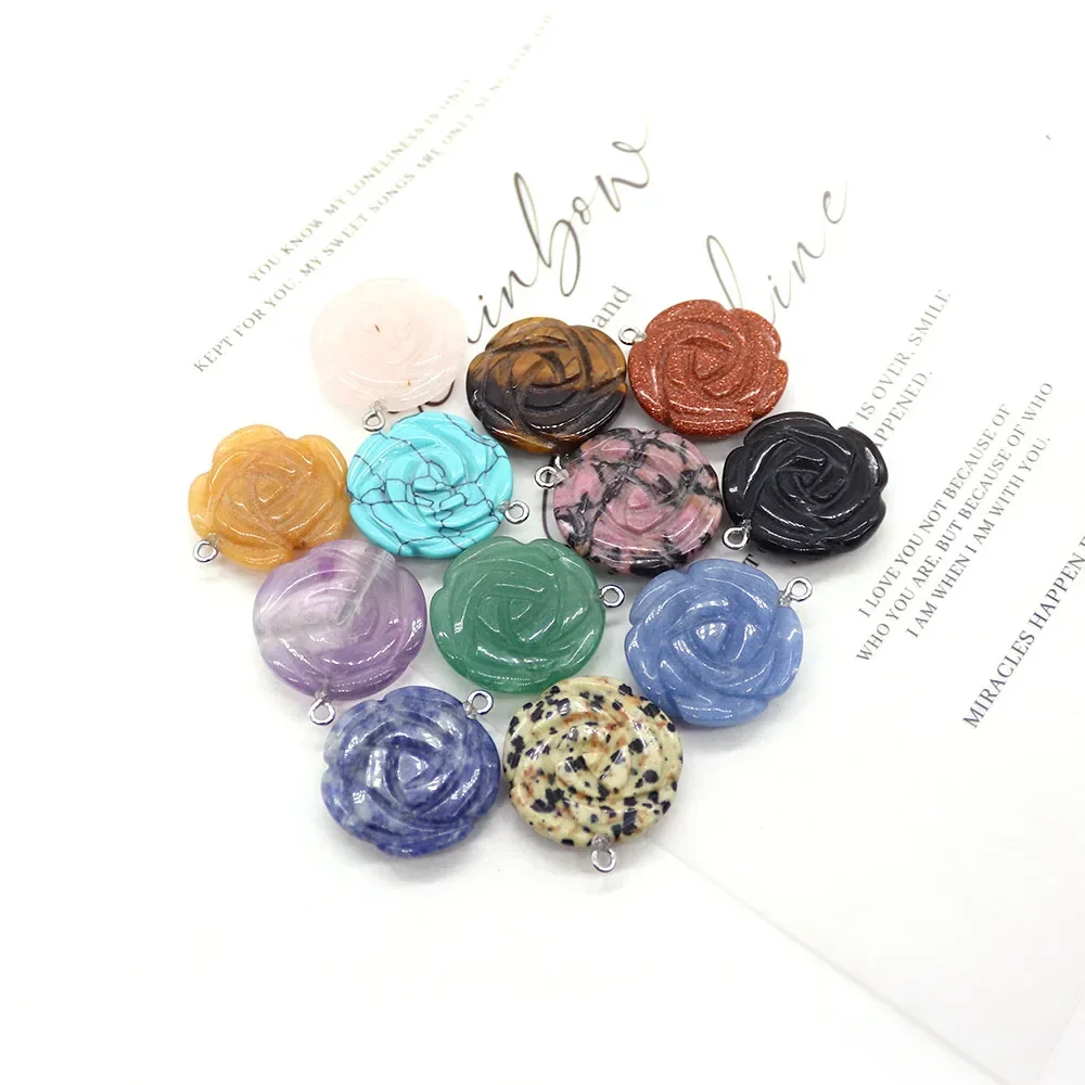 1 pieza de colgante creativo de piedra natural de cristal de ágata pulida y tallada en forma de rosa con un solo orificio para accesorios de joyería DIY como collar o pendiente.