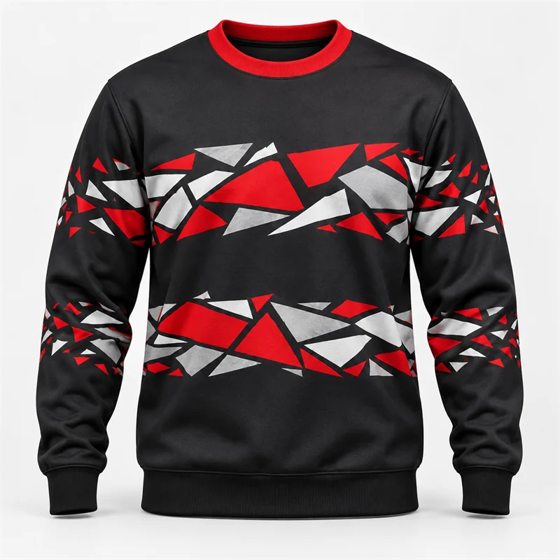 Men's Abstract Sports Sweatshirt Geometric Shard Vertical Stripe Chevron Line Print Crewneck Long Sleeve Casual Pullover
