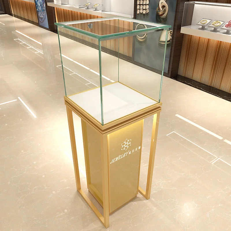 

Custom Gold Glass Display Cabinet Boutique Counter Jewelry Display Cabinet Display Stand Window Display Cabinet Shelf
