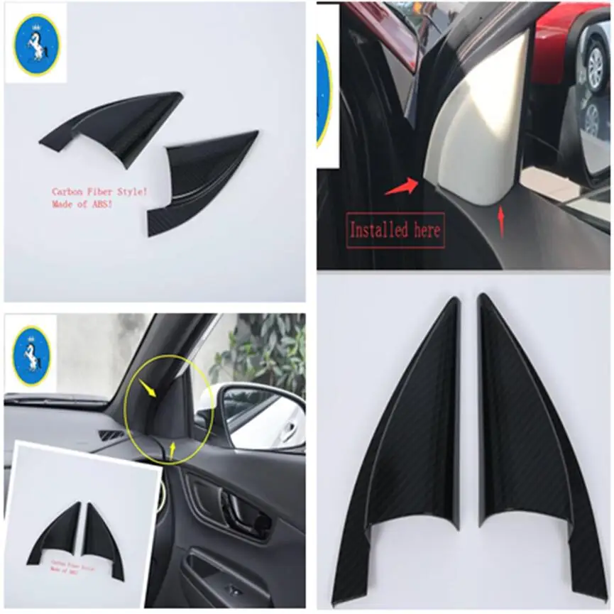 

For Hyundai Kona 2018 - 2022 Carbon Fiber Auto Inner Window A Pillar Post Triangle Decor Frame Cover Trim Interior Accessories