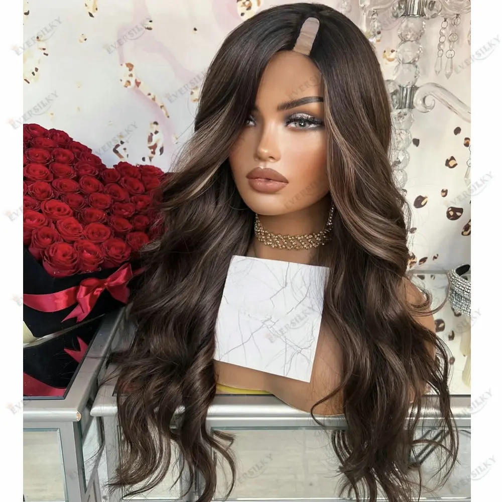 

Loose Wave 1x4 Size U Part Wigs Human Hair for Women Ash Blonde Hightlight Easy Wear Glueless Full Machine Made V Part Wigs
