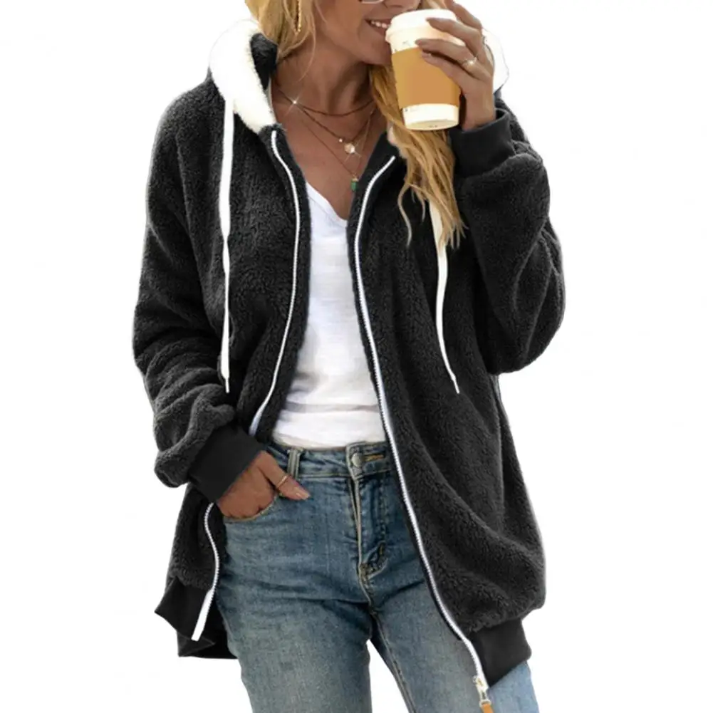 Sherpa Jacket for Women Winter Fuzzy Zip Up Fleece Sweatshirt Casual Warm Drawstring Hooded Coat with Pockets