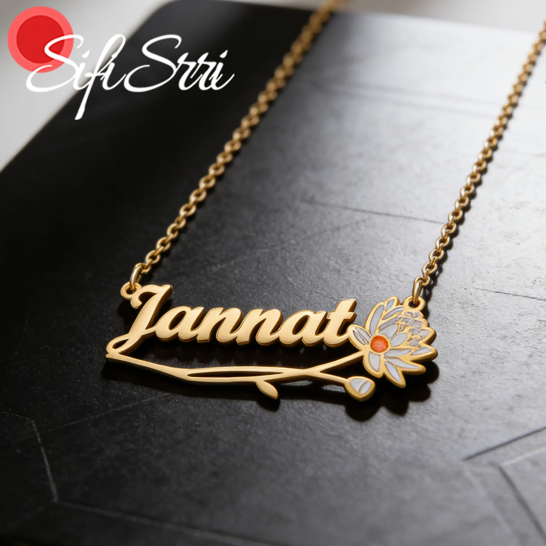 

Sifisrri Custom Name Necklace for Women with Color Flower Stainless Steel Jewelry Choker Chain Personalized Mother Kids Gift