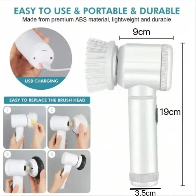 Electric Spin Scrubber With Replaceable Brush Heads Power Electric Bathroom Cleaning Brush Handheld Rechargeable Shower Scrubber