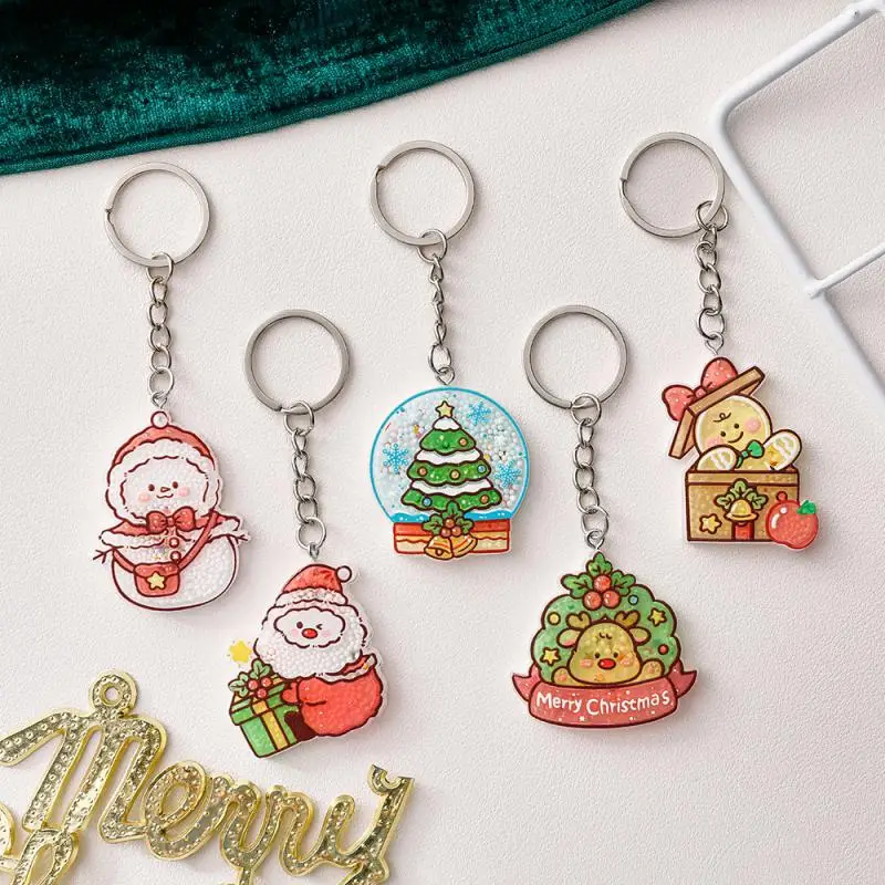 Creative Cartoon Santa Claus Snowman Christmas Tree Quicksand Keychain Pendant Exquisite Backpack Decoration Accessories Gifts