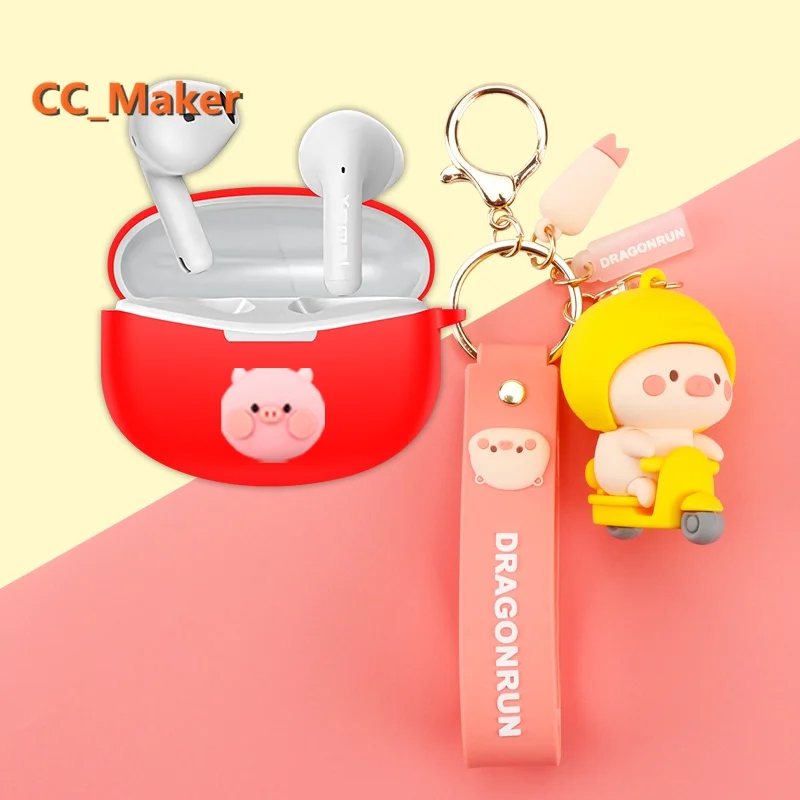 For EDIFIER X2S Case Cute Silicone soft Case Cartoon Bear EDIFIER X2S Protective Cover Cute Piggy Keychain Pendant