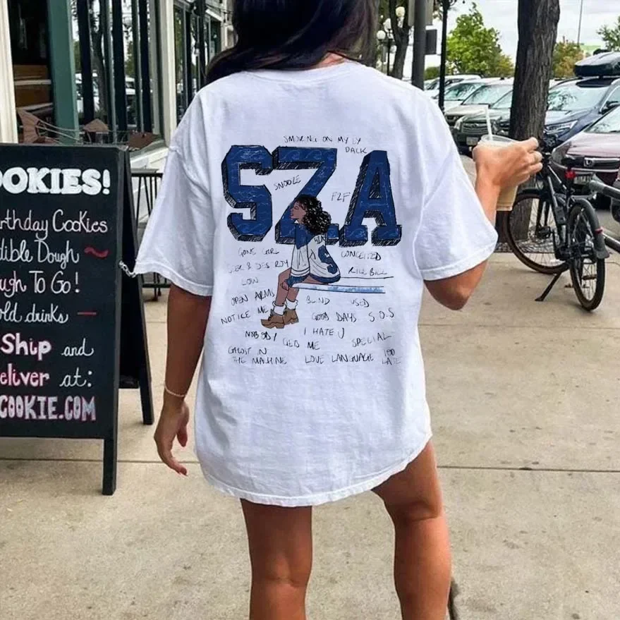 เสื้อยืดลายกราฟิกอัลบั้ม SZA SOS Tour นักร้องเพลง R&B แร็ปเปอร์ ของขวัญสำหรับแฟนๆ เสื้อคอนเสิร์ต เสื้อยืดยูนิเซ็กซ์ สไตล์เรโทร พิมพ์ลายสวยงาม