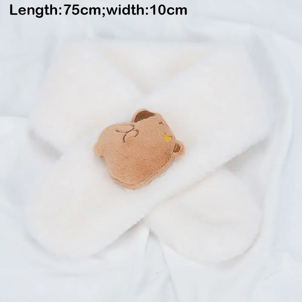 Winter Warm Solid Color Cross Scarf Faux Rabbit Fur Plush Thicken Neck Scarf Neckerchief Wrap Kid