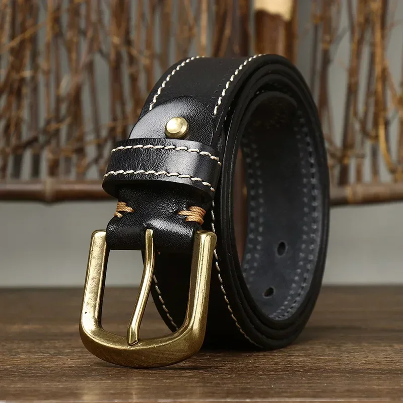 

Genuine Leather Belts for Men,Pure Cowhide,Male Brass Buckle,Fancy Vintage Jeans,Cowboy Strap,Korean Version,3.8cm 2024 New