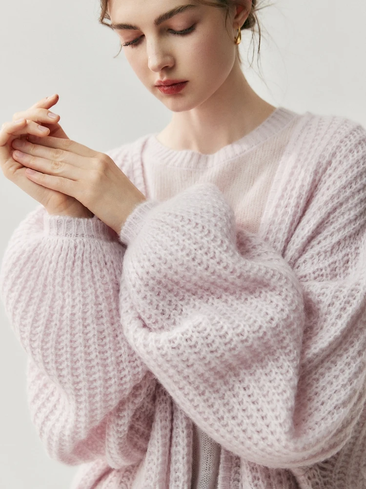 

ADDONEE женский полый кардиган пальто осень-зима 100% кашемировый трикотаж свитер пальто с открытой строчкой кардиган с рукавами-фонариками пальто