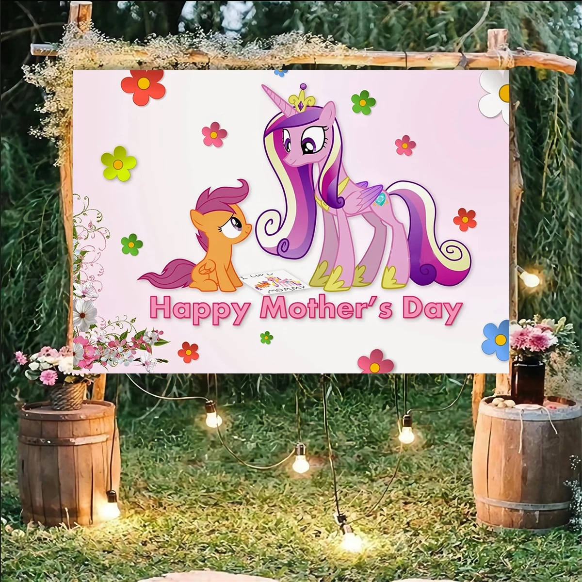 

Flower Unicorn Background Happy Mother's Day Party Banner Decor Family Photo Shoot Studio Props Photography Backdrop Moon